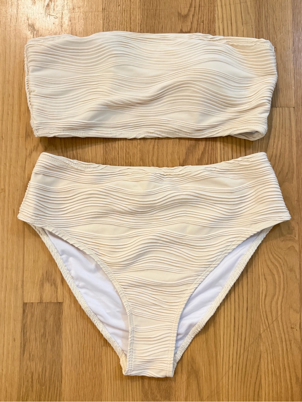 Women’s Cream Textured Bandeau Bikini Set